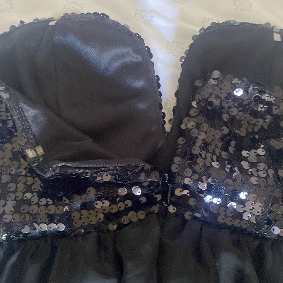 Vintage Old Hollywood Glamour Style Black Chiffon w/ Sequins Strapless gown - Picture 6 of 13